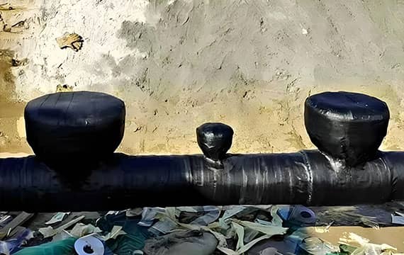 Pipeline tie-in welding process, connecting the new section of pipe under safe, isolated conditions.