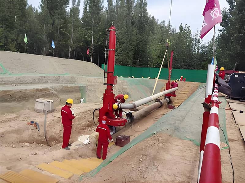 Temporary bypass piping system installed to maintain continuous gas flow around the isolated work section.