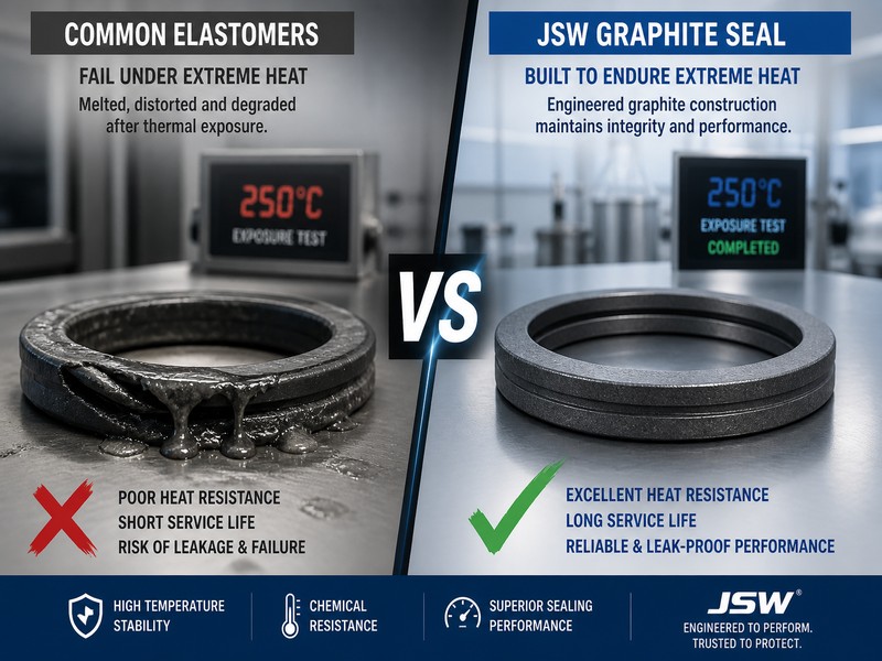 Steam_Leak_Repair_Material_Comparison Comparison of thermal stability between graphite seals and common elastomers