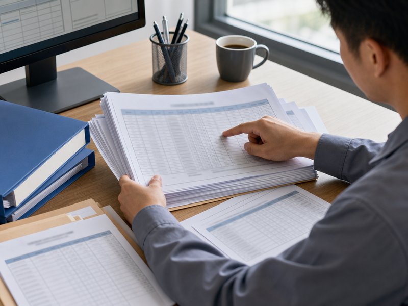 welder-qualification-register-review Welding engineer reviewing the welder qualification register with API 1104 certification records during a pipeline welding services audit