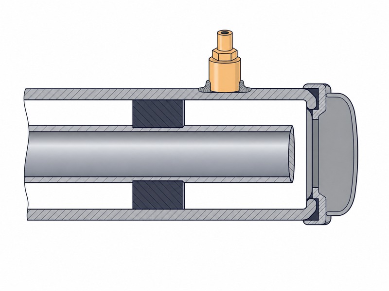 Section detail of a casing sleeve around a carrier pipe showing annular clearance, casing insulators, a sealed casing end and a vent pipe welded to the sleeve