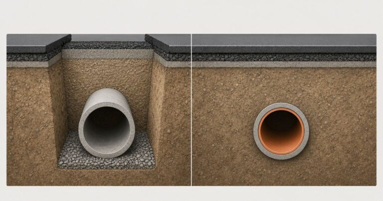 Cured-in-place pipe liner and open-cut pipe replacement compared side by side