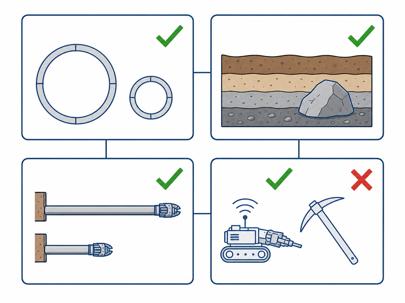 Checklist verifying a bidder's past microtunneling experience against diameter band, ground type, drive length class and remote-controlled method