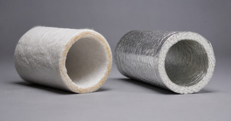 Needle-punched polyester felt CIPP tube beside a glass-fiber reinforced CIPP tube with inner and outer foil