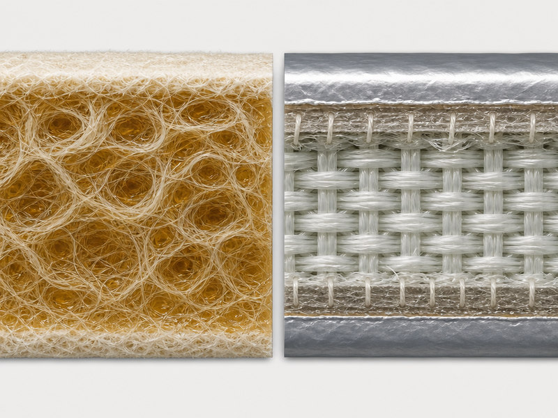 Cross-section comparison of a needle-punched polyester felt CIPP tube and a glass-fiber reinforced CIPP tube