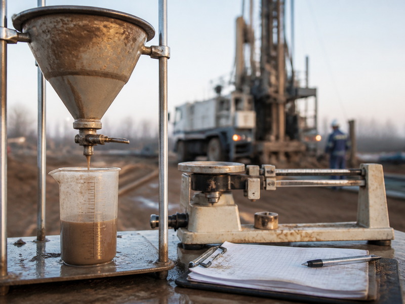 Marsh funnel viscosity test being run on HDD drilling fluid at a crossing site
