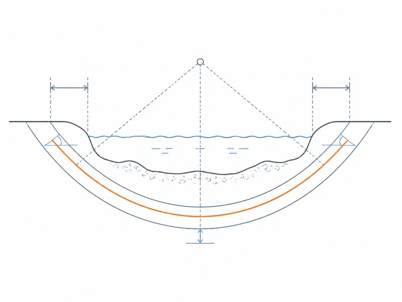 HDD crossing profile showing entry angle, exit angle, setback, bend radius and depth of cover that together define the geometry envelope