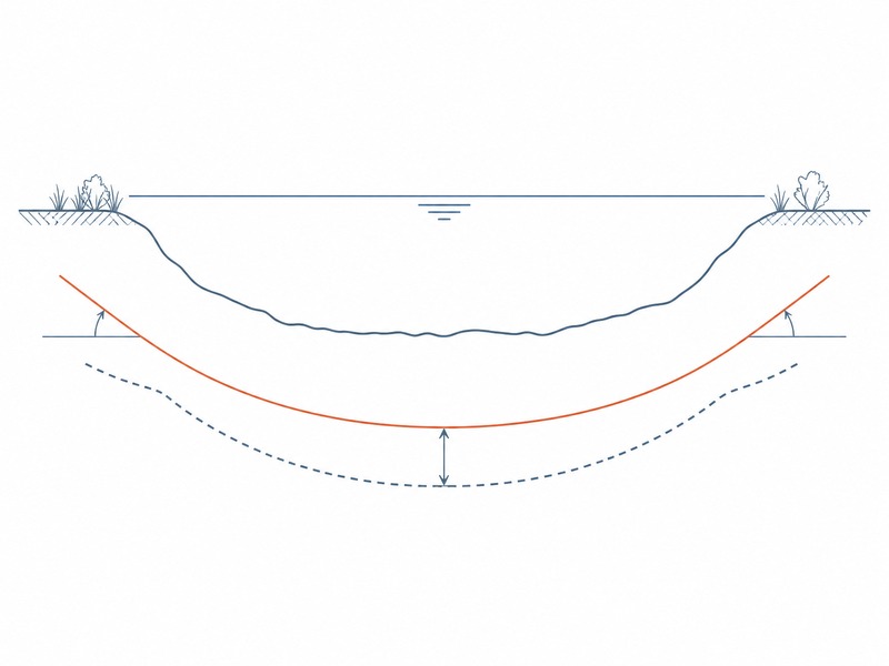 HDD river crossing section showing entry and exit angles, setback, scour envelope and target depth of cover under the channel bed