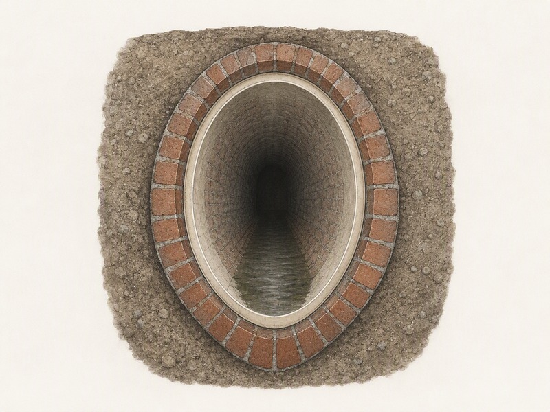 Illustration of an egg-shaped Victorian brick sewer in Hackney, London, the site of the first CIPP installation in 1971