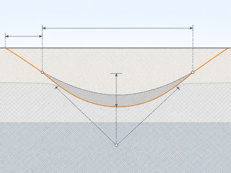 HDD bore profile geometry diagram showing entry angle, exit angle, minimum bend radius, set-back distance and depth of cover