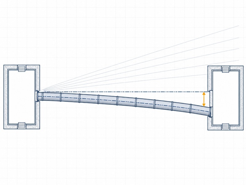 Diagram showing a small alignment differential at a 25 ft shaft amplified to a 5 inch lateral shift over a 1,000 ft microtunneling drive