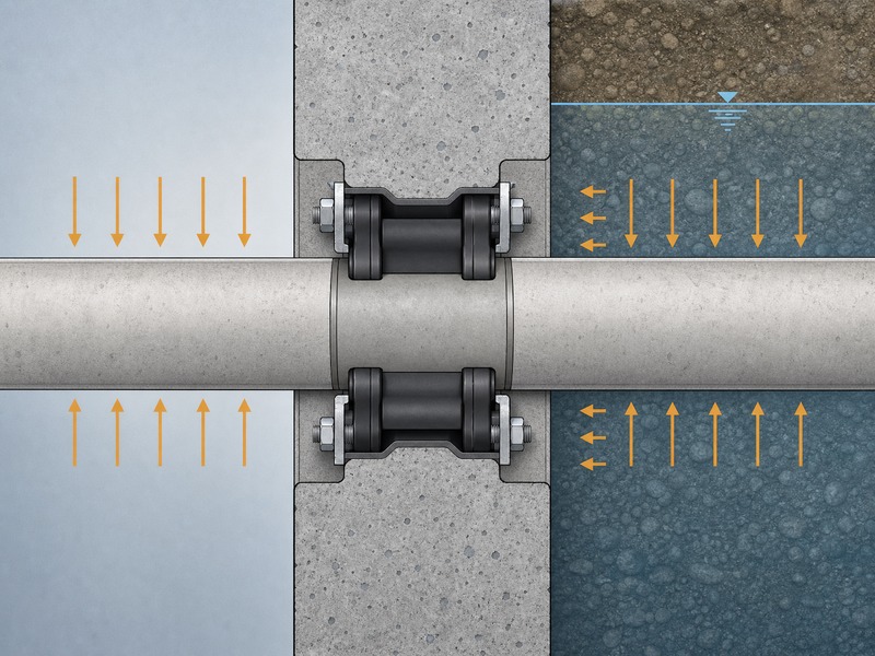 Section through a microtunneling shaft eye showing the headwall, seal assembly and groundwater and slurry pressure acting on the opening