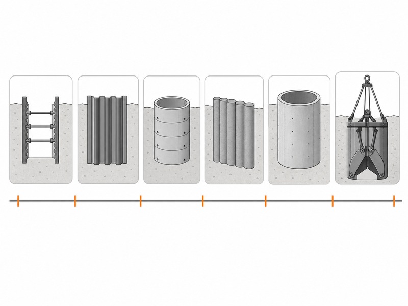 Chart of published microtunneling shaft types against their typical depth and diameter envelopes, from trench sheeting to wet-ground caisson