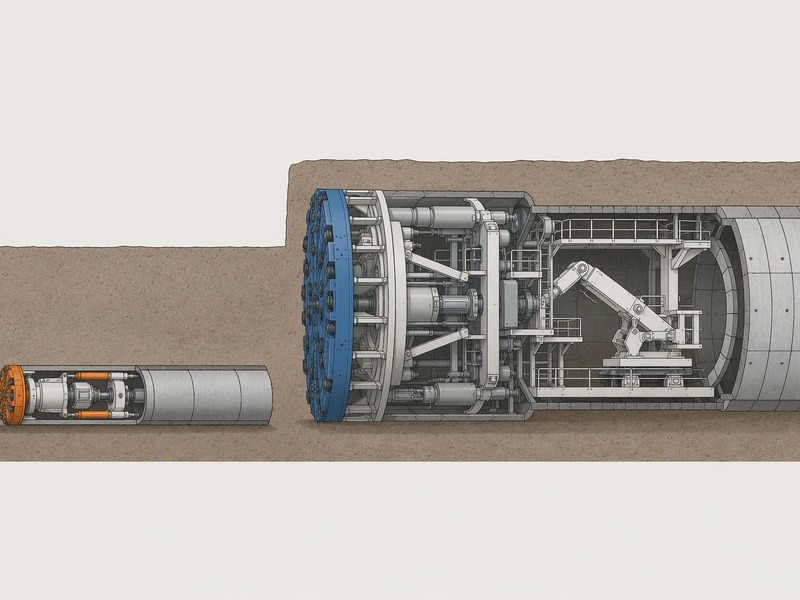 Section comparison of a remote microtunneling machine and a larger conventional tunnel boring machine with segmental lining