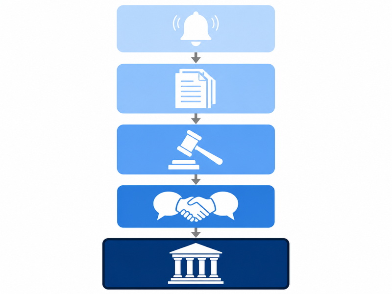Flow diagram of a tiered claim process for a changed condition, from discovery and notice through records and engineer determination to mediation or a dispute review board and finally arbitration