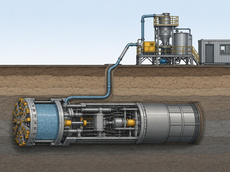 Closed-face slurry shield microtunneling machine with a surface slurry separation plant and control container