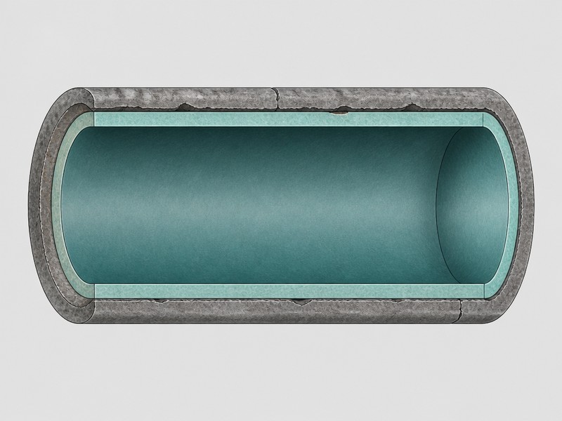 Section view of a CIPP liner showing the resin-impregnated wall cured against the inside of the host pipe