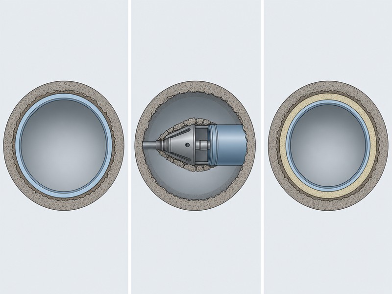 Three trenchless methods shown side by side to separate CIPP from pipe bursting and slip lining