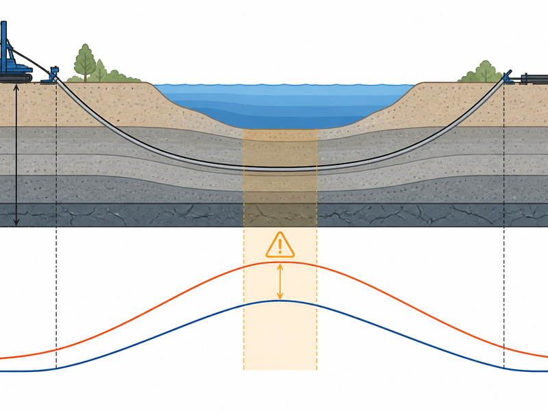 Cross-section diagram of an HDD bore showing fluid pressure in the bore, overburden depth and the allowable pressure curve