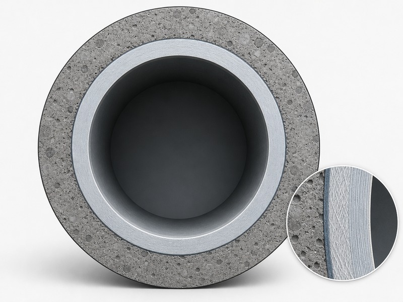 Cross-section of a CIPP liner showing the cured composite wall, host pipe and reduced internal bore